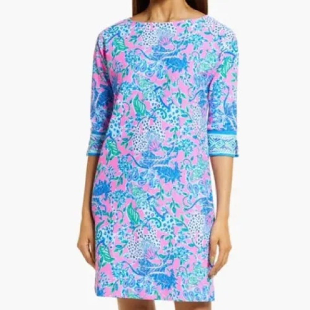 Lilly Pulitzer Braedyn UPF 50+ dress in the "Untamed Hearts" print XXS